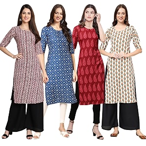 Pinkmint Womens Crepe Digital Print Straight Kurta