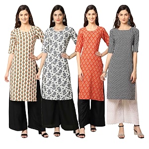 Pinkmint Womens Crepe Digital Print Straight Kurta