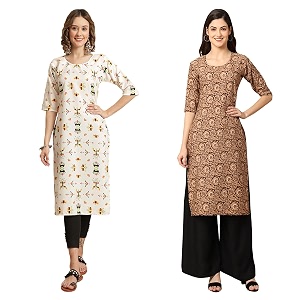 Pinkmint Womens Crepe Digital Print Straight Kurta