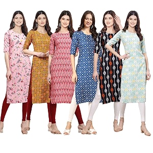 Pinkmint Womens Crepe Digital Print Straight Kurta