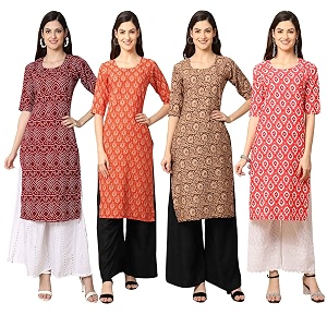 Pinkmint Womens Crepe Digital Print Straight Kurta