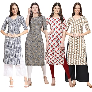 Pinkmint Womens Crepe Digital Print Straight Kurta