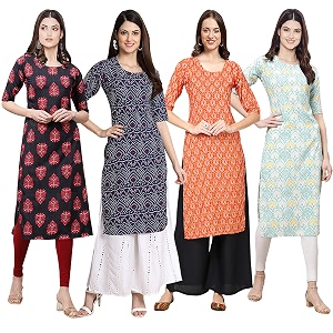 Pinkmint Womens Crepe Digital Print Straight Kurta