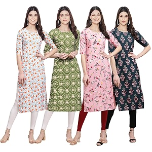 Pinkmint Womens Crepe Digital Print Straight Kurta