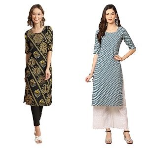 Pinkmint Womens Crepe Digital Print Straight Kurta