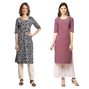 Pinkmint Womens Crepe Digital Print Straight Kurta