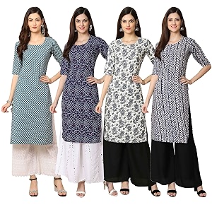 Pinkmint Womens Crepe Digital Print Straight Kurta