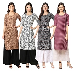 Pinkmint Womens Crepe Digital Print Straight Kurta