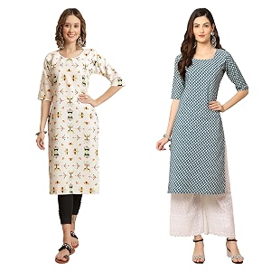 Pinkmint Womens Crepe Digital Print Straight Kurta