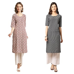 Pinkmint Womens Crepe Digital Print Straight Kurta