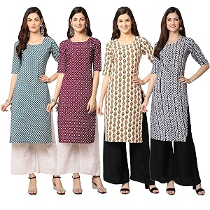 Pinkmint Womens Crepe Digital Print Straight Kurta