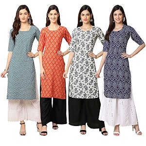 Pinkmint Womens Crepe Digital Print Straight Kurta