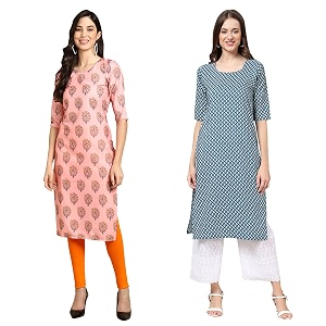 Pinkmint Womens Crepe Digital Print Straight Kurta