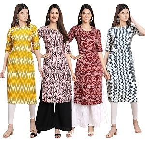 Pinkmint Womens Crepe Digital Print Straight Kurta