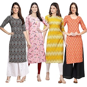 Pinkmint Womens Crepe Digital Print Straight Kurta