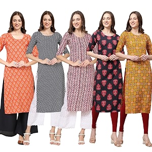 Pinkmint Womens Crepe Digital Print Straight Kurta