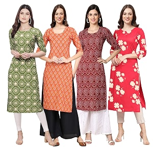 Pinkmint Womens Crepe Digital Print Straight Kurta