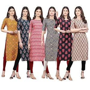 Pinkmint Womens Crepe Digital Print Straight Kurta