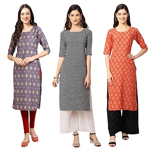 Pinkmint Womens Crepe Digital Print Straight Kurta