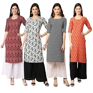 Pinkmint Womens Crepe Digital Print Straight Kurta