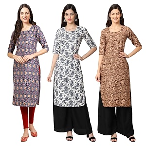 Pinkmint Womens Crepe Digital Print Straight Kurta