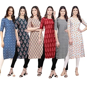 Pinkmint Womens Crepe Digital Print Straight Kurta