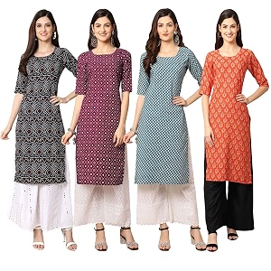 Pinkmint Womens Crepe Digital Print Straight Kurta