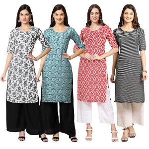 Pinkmint Womens Crepe Digital Print Straight Kurta