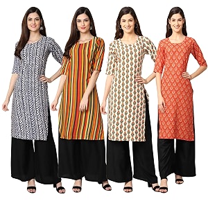 Pinkmint Womens Crepe Digital Print Straight Kurta