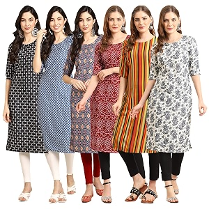 Pinkmint Womens Crepe Digital Print Straight Kurta