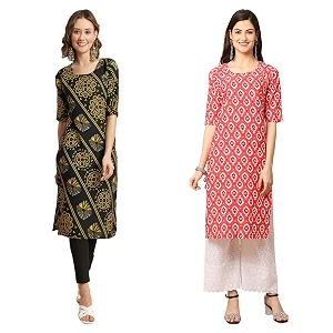 Pinkmint Womens Crepe Digital Print Straight Kurta