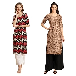 Pinkmint Womens Crepe Digital Print Straight Kurta