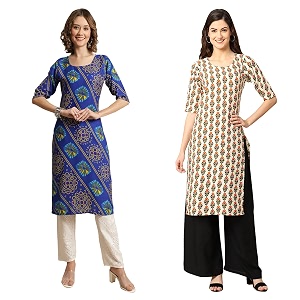 Pinkmint Womens Crepe Digital Print Straight Kurta