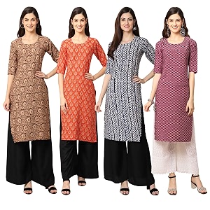 Pinkmint Womens Crepe Digital Print Straight Kurta
