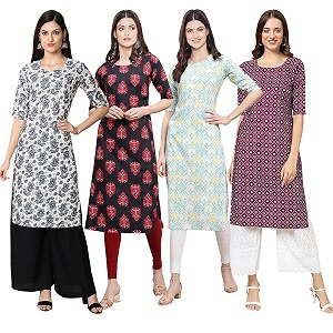 Pinkmint Womens Crepe Digital Print Straight Kurta