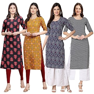 Pinkmint Womens Crepe Digital Print Straight Kurta