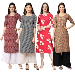 Pinkmint Womens Crepe Digital Print Straight Kurta