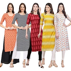 Pinkmint Womens Crepe Digital Print Straight Kurta