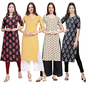 Pinkmint Womens Crepe Digital Print Straight Kurta