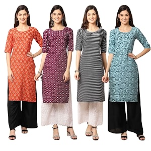 Pinkmint Womens Crepe Digital Print Straight Kurta