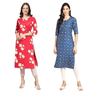 Pinkmint Womens Crepe Digital Print Straight Kurta