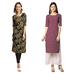 Pinkmint Womens Crepe Digital Print Straight Kurta