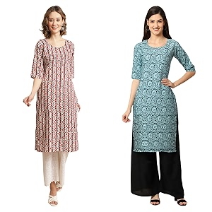 Pinkmint Womens Crepe Digital Print Straight Kurta