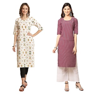 Pinkmint Womens Crepe Digital Print Straight Kurta