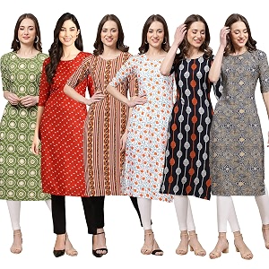 Pinkmint Womens Crepe Digital Print Straight Kurta