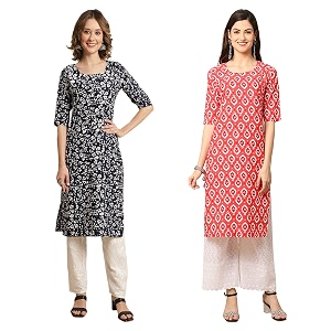 Pinkmint Womens Crepe Digital Print Straight Kurta
