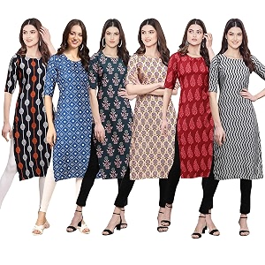 Pinkmint Womens Crepe Digital Print Straight Kurta
