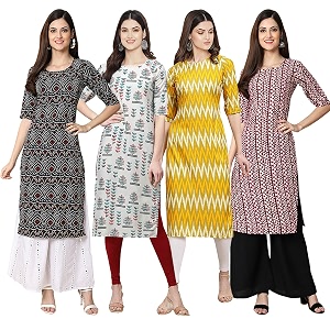 Pinkmint Womens Crepe Digital Print Straight Kurta