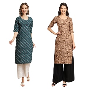 Pinkmint Womens Crepe Digital Print Straight Kurta