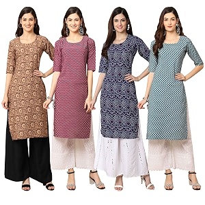 Pinkmint Womens Crepe Digital Print Straight Kurta